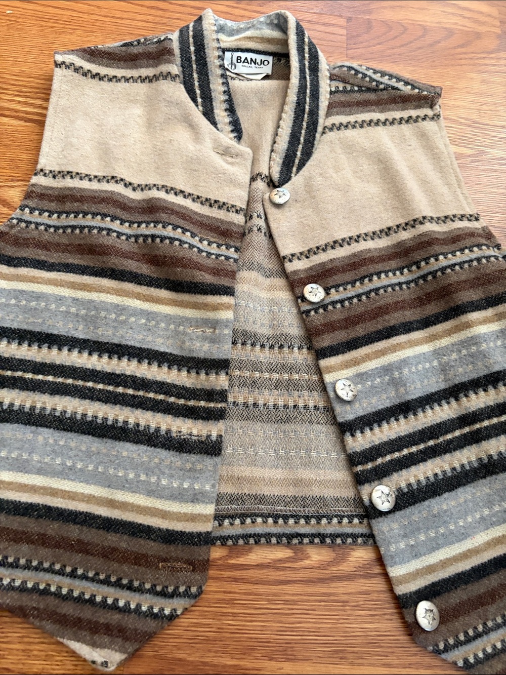 Banjo Striped Wool-Blend Vest in Tan and Brown